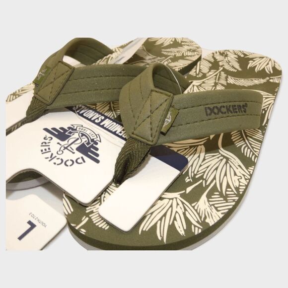 Docker's Premium Kids Palm Print Green Sandals L 2/3 - Picture 10 of 10